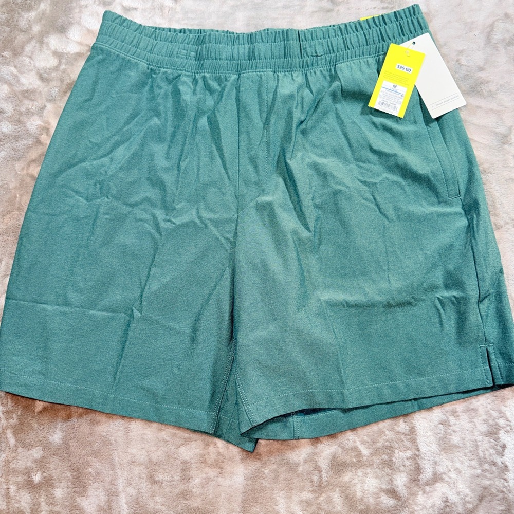 All in Motion Woven Shorts Women M Dark Teal New 8" Inseam Zipper Pockets